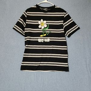 A.Lab black white striped printed tee shirt. Size medium